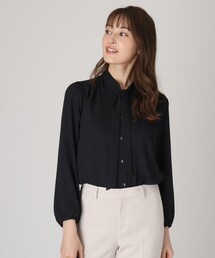 【洗える/日本製】女性らしい細ボウタイブラウス