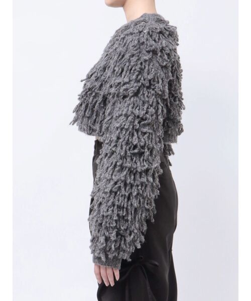 EMODA（エモダ）の「バルキーフリンジクロップニット（ニット/セーター・レディース・グレー/ブラック/アイボリー・FREE）」の5枚目の写真