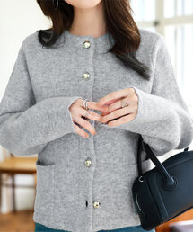 G244 M 9 タエアシダ カシミヤ混 グレー ノーカラーJKT レディース G244 M 9 タエアシダ カシミヤ混 グレー ノーカラーJKT