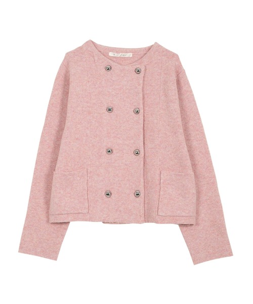 ダブルボタンもっちもちニットジャケット（ノーカラージャケット
