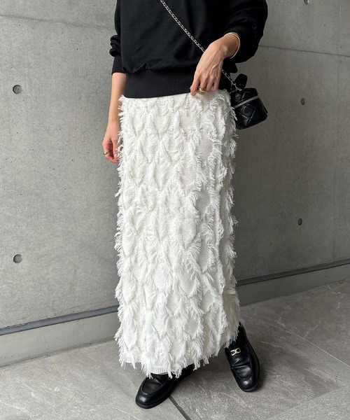 美品✨アンスリード アシンメトリーヘムニットスカート タイト タイトスカート レディース アシンメトリースリット ブラック