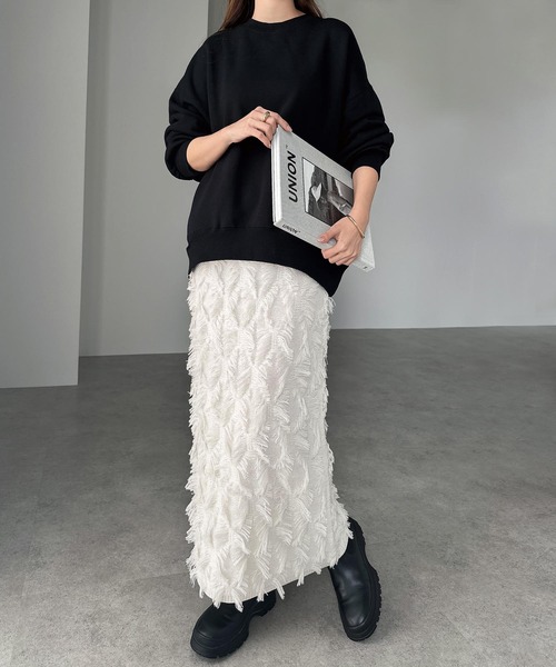 andme(アンドミー)の「カットフリンジニットタイトスカート(スカート・レディース・ブラック/アイボリー/グレー・M)」の22枚目の写真