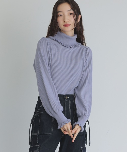 somari imagination（ソマリ イマジネーション）の「『フリルタートルネックニットプルオーバー』（ニット/セーター・レディース・ブラック/アイボリー/ブルー/ボルドー・2/1）」の5枚目の写真