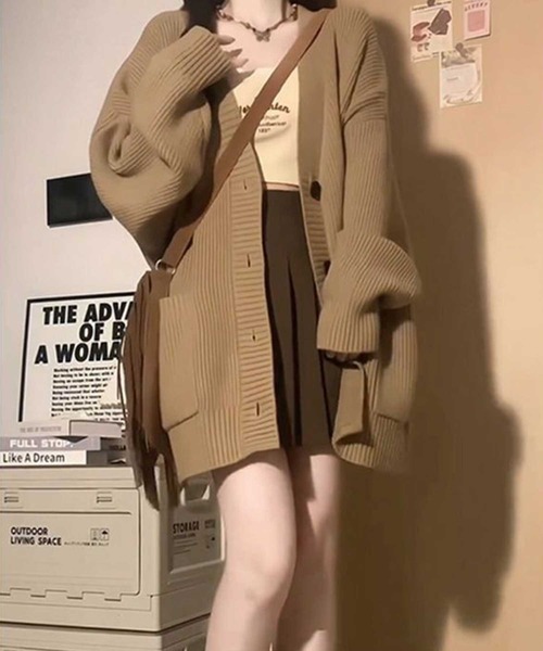 SPIGA（スピーガ）の「オーバーサイズポケ付リブニットカーディガン（カーディガン/ボレロ・レディース・ブラウン/グリーン/キャメル/レッド/ブラック/オフホワイト/グレー・FREE）」の6枚目の写真