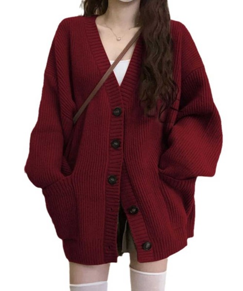 SPIGA（スピーガ）の「オーバーサイズポケ付リブニットカーディガン（カーディガン/ボレロ・レディース・ブラウン/グリーン/キャメル/レッド/ブラック/オフホワイト/グレー・FREE）」の7枚目の写真