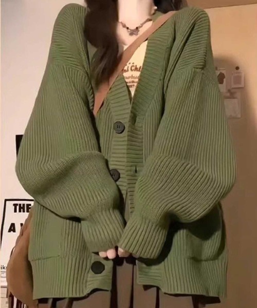 SPIGA（スピーガ）の「オーバーサイズポケ付リブニットカーディガン（カーディガン/ボレロ・レディース・ブラウン/グリーン/キャメル/レッド/ブラック/オフホワイト/グレー・FREE）」の5枚目の写真