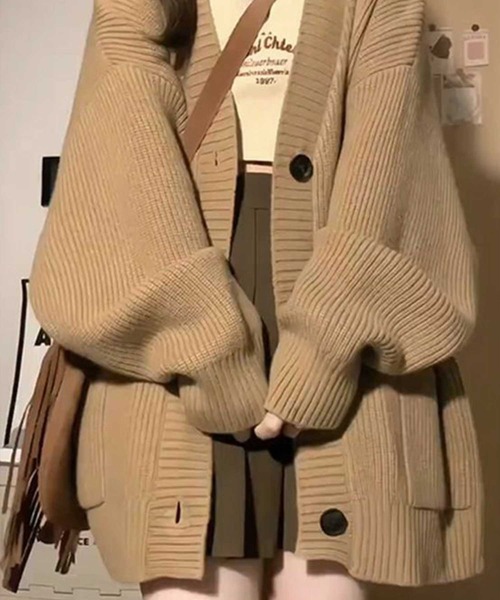 SPIGA（スピーガ）の「オーバーサイズポケ付リブニットカーディガン（カーディガン/ボレロ・レディース・ブラウン/グリーン/キャメル/レッド/ブラック/オフホワイト/グレー・FREE）」の8枚目の写真