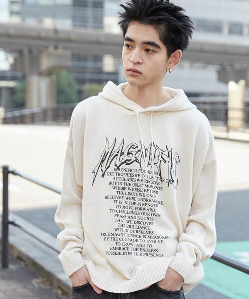 WEGO（ウィゴー）の「WEGO/グラフィックプリントニットパーカー（ニット/セーター・メンズ・ホワイト/ブラック・MEDIUM/LARGE）」の7枚目の写真