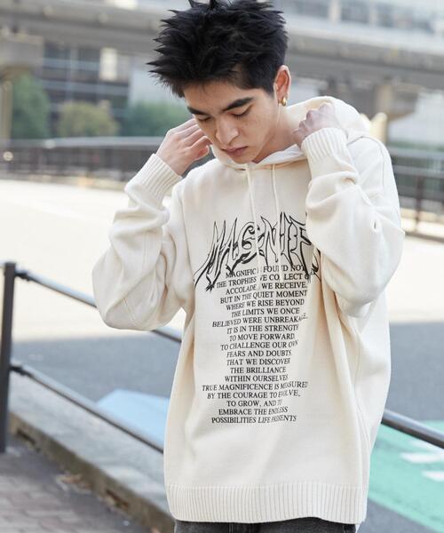 WEGO（ウィゴー）の「WEGO/グラフィックプリントニットパーカー（ニット/セーター・メンズ・ホワイト/ブラック・MEDIUM/LARGE）」の9枚目の写真