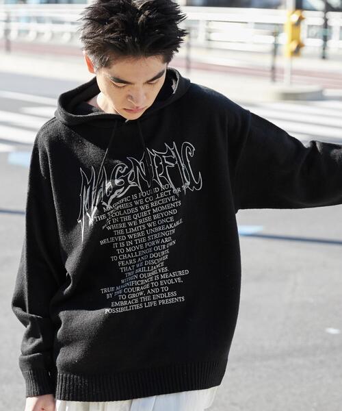 WEGO（ウィゴー）の「WEGO/グラフィックプリントニットパーカー（ニット/セーター・メンズ・ホワイト/ブラック・MEDIUM/LARGE）」の11枚目の写真