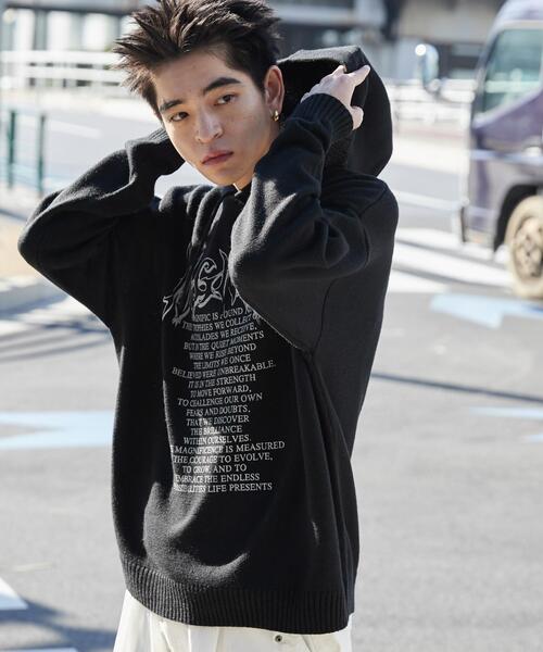 WEGO（ウィゴー）の「WEGO/グラフィックプリントニットパーカー（ニット/セーター・メンズ・ホワイト/ブラック・MEDIUM/LARGE）」の12枚目の写真