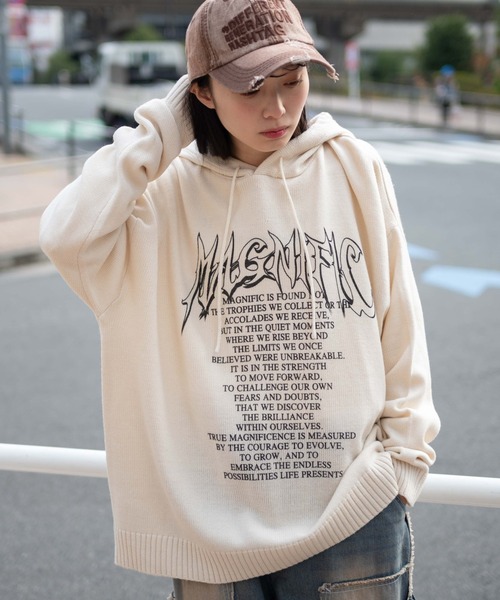 WEGO（ウィゴー）の「WEGO/グラフィックプリントニットパーカー（ニット/セーター・メンズ・ホワイト/ブラック・MEDIUM/LARGE）」の2枚目の写真