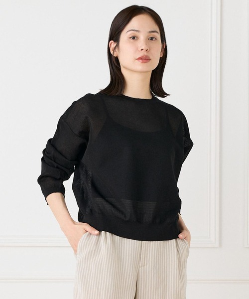 I.T.'S international（イッツインターナショナル）の「ダブルフェイスシアーニット（ニット/セーター・レディース・ブラック/アイボリー・フリー）」の2枚目の写真