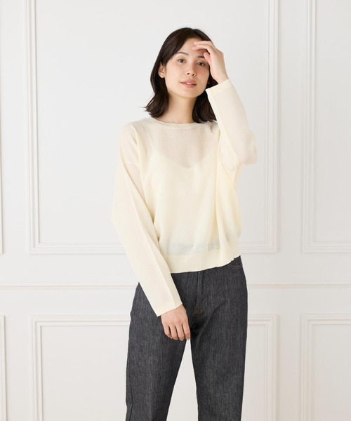 I.T.'S international（イッツインターナショナル）の「ダブルフェイスシアーニット（ニット/セーター・レディース・ブラック/アイボリー・フリー）」の9枚目の写真