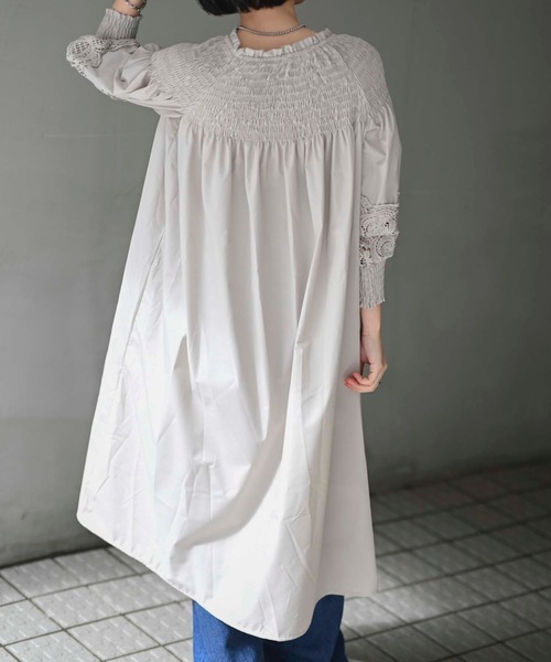 美品★sea new york シャーリング レース ビーズ 刺繍 ワンピース She's Closet ワンピース コード刺繍レースシアーロングキャミ