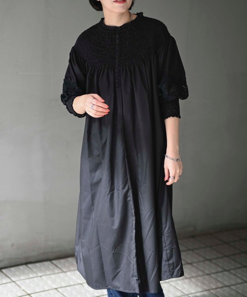 レースシャーリングワンピース（BLACK） レースシャーリングワンピース（BLACK）