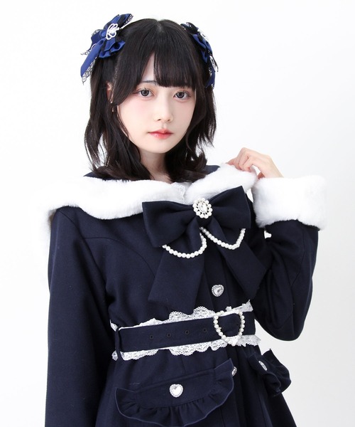 DearMyLove（ディアマイラブ）の「ハートバックルベルトセーラーファーコート（ステンカラーコート・レディース・ベビーピンク/ブラック/ラベンダー/ネイビー・MEDIUM/LARGE/LL/3L）」の11枚目の写真