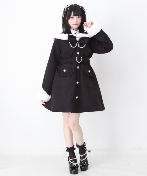 DearMyLove（ディアマイラブ）の「ハートバックルベルトセーラーファーコート（ステンカラーコート・レディース・ベビーピンク/ブラック/ラベンダー/ネイビー・MEDIUM/LARGE/LL/3L）」の14枚目の写真
