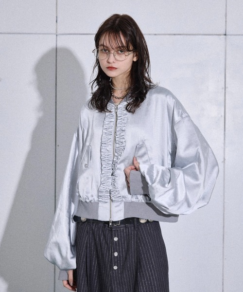 【にじこさん着用】shellerシェリエサテンブルゾン Dot button satin blouson – shéller / シェリエ
