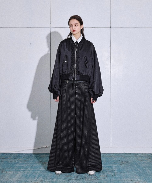 Satin frill short bomber jacket / サテンフリルショート