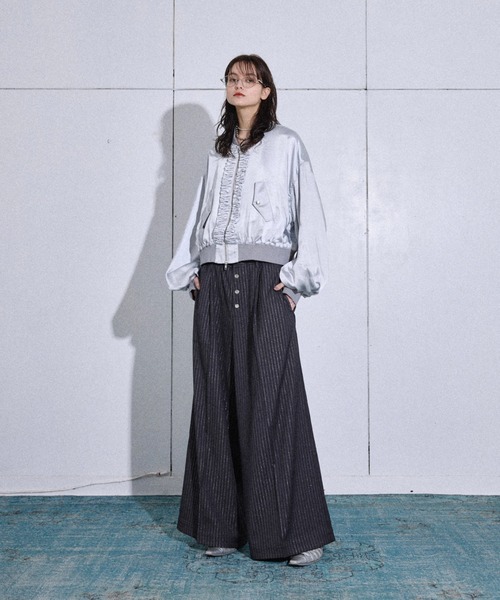 Satin frill short bomber jacket / サテンフリルショート