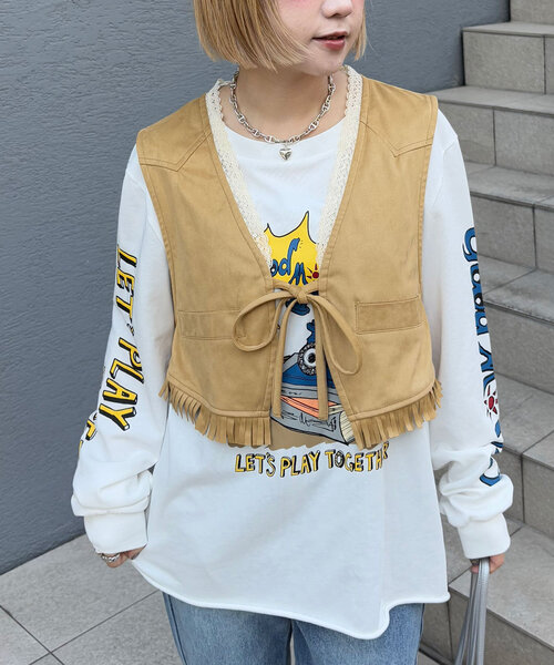 CIAOPANIC（チャオパニック）の「ウエスタンレーススウェードベスト（ベスト・レディース・ベージュ/ボルドー/ブラウン・ONE SIZE）」の15枚目の写真