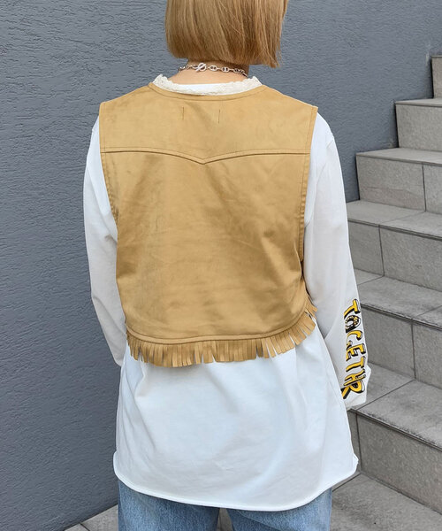 CIAOPANIC（チャオパニック）の「ウエスタンレーススウェードベスト（ベスト・レディース・ベージュ/ボルドー/ブラウン・ONE SIZE）」の7枚目の写真