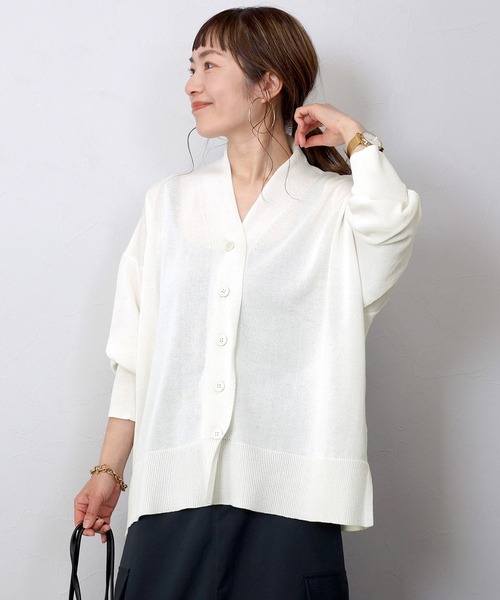 UV加工リネンライクVネックカーディガン（カーディガン/ボレロ