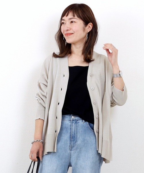 UV加工リネンライクVネックカーディガン（カーディガン/ボレロ