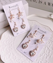 【RosraiE】クリスタルハート ウェーブパール ピアス(MA)