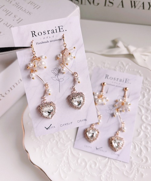 tone(トーン)の「【RosraiE】クリスタルハート ウェーブパール ピアス(MA)(ピアス(両耳用)・レディース・ゴールド・FREE)」の4枚目の写真
