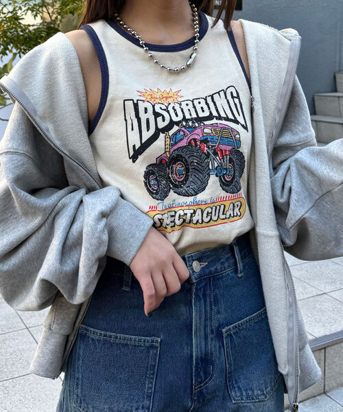 CIAOPANIC（チャオパニック）の「配色パイピングリブロゴタンクトップ（キャミソール・レディース・ライトグレー/アイボリー/チャコールグレー・ONE SIZE）」の15枚目の写真