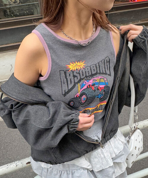 CIAOPANIC（チャオパニック）の「配色パイピングリブロゴタンクトップ（キャミソール・レディース・ライトグレー/アイボリー/チャコールグレー・ONE SIZE）」の8枚目の写真