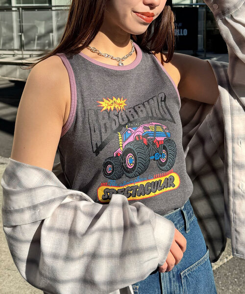 CIAOPANIC（チャオパニック）の「配色パイピングリブロゴタンクトップ（キャミソール・レディース・ライトグレー/アイボリー/チャコールグレー・ONE SIZE）」の10枚目の写真