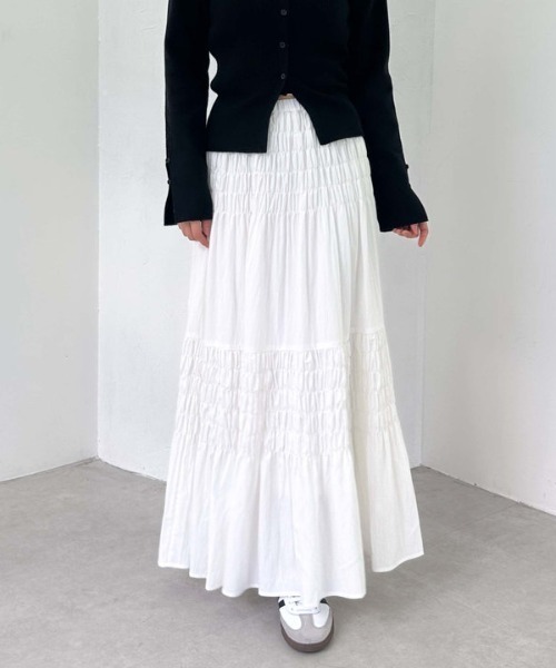 archives（アルシーヴ）の「コットンライクシャーリングティアードスカート（スカート・レディース・オフホワイト/アイボリー/ブラック・MEDIUM）」の21枚目の写真