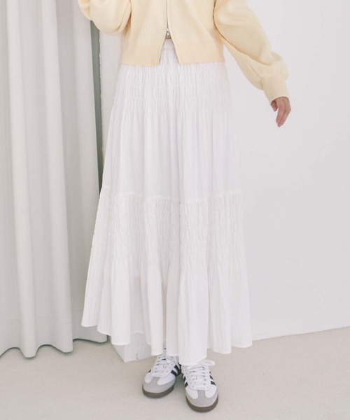 archives（アルシーヴ）の「コットンライクシャーリングティアードスカート（スカート・レディース・オフホワイト/アイボリー/ブラック・MEDIUM）」の5枚目の写真