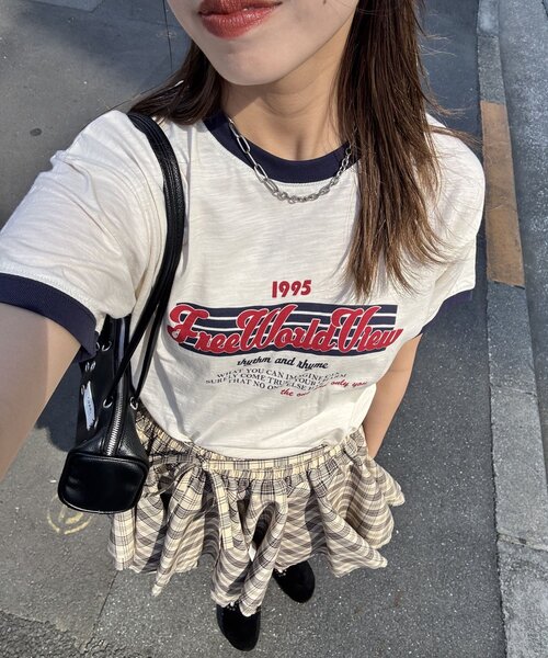 CIAOPANIC（チャオパニック）の「プリントリンガーロゴTシャツ（Tシャツ/カットソー・レディース・ブルー/イエロー/グリーン/ネイビー/レッド・ONE SIZE）」の3枚目の写真