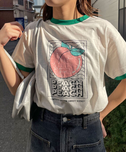 CIAOPANIC（チャオパニック）の「プリントリンガーロゴTシャツ（Tシャツ/カットソー・レディース・ブルー/イエロー/グリーン/ネイビー/レッド・ONE SIZE）」の9枚目の写真