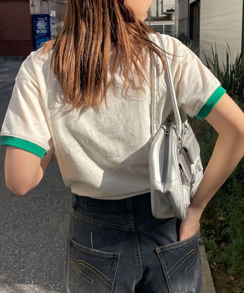 CIAOPANIC（チャオパニック）の「プリントリンガーロゴTシャツ（Tシャツ/カットソー・レディース・ブルー/イエロー/グリーン/ネイビー/レッド・ONE SIZE）」の11枚目の写真