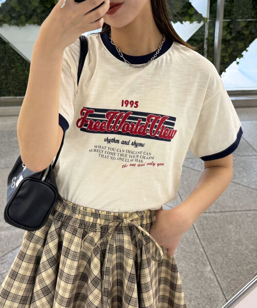 CIAOPANIC（チャオパニック）の「プリントリンガーロゴTシャツ（Tシャツ/カットソー・レディース・ブルー/イエロー/グリーン/ネイビー/レッド・ONE SIZE）」の22枚目の写真