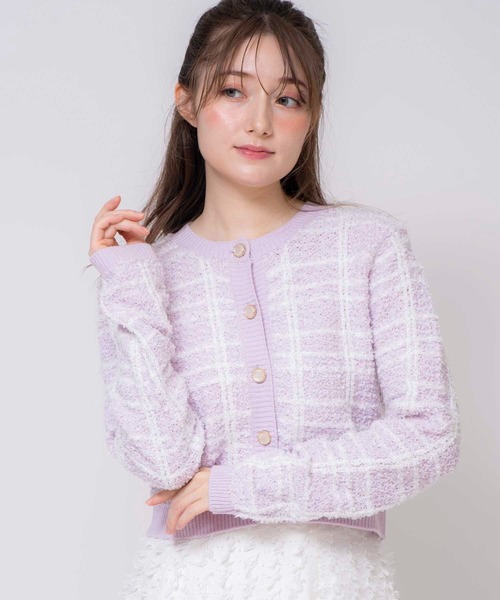 NOELA（ノエラ）の「ツイードニットカーデ（カーディガン/ボレロ・レディース・ラベンダー/オフホワイト/サックスブルー・フリー）」の3枚目の写真