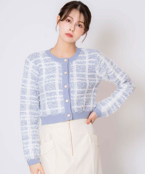 NOELA（ノエラ）の「ツイードニットカーデ（カーディガン/ボレロ・レディース・ラベンダー/オフホワイト/サックスブルー・フリー）」の2枚目の写真