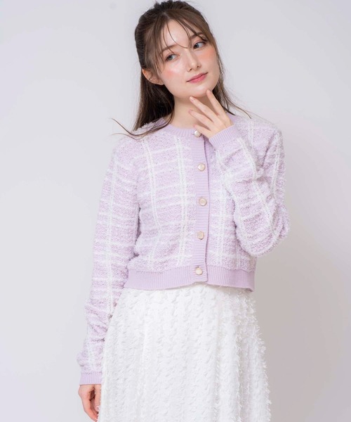 NOELA（ノエラ）の「ツイードニットカーデ（カーディガン/ボレロ・レディース・ラベンダー/オフホワイト/サックスブルー・フリー）」の4枚目の写真