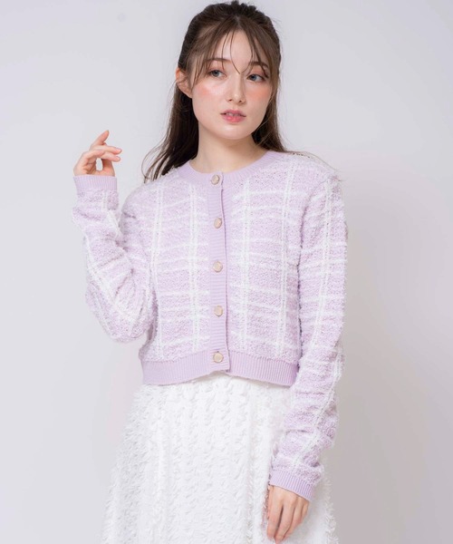 NOELA（ノエラ）の「ツイードニットカーデ（カーディガン/ボレロ・レディース・ラベンダー/オフホワイト/サックスブルー・フリー）」の5枚目の写真