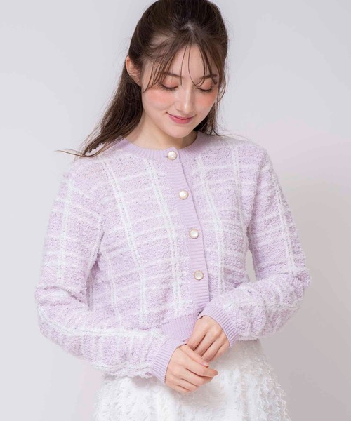 NOELA（ノエラ）の「ツイードニットカーデ（カーディガン/ボレロ・レディース・ラベンダー/オフホワイト/サックスブルー・フリー）」の6枚目の写真