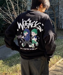 ポップイラスト 発泡バックプリント クルーネックビッグシルエットロンT カットソー メンズ レディース