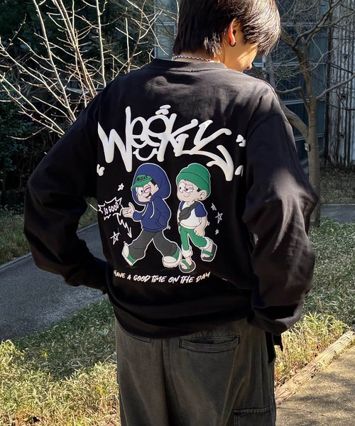 ILL'S(イルズ)の「ポップイラスト 発泡バックプリント クルーネックビッグシルエットロンT カットソー メンズ レディース(Tシャツ/カットソー・メンズ・ホワイト系その他3/ブラック系その他4/ブラック系その他2/ホワイト系その他2/ホワイト系その他4/ブラック系その他3・M/L)」の5枚目の写真