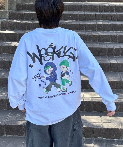 ILL'S(イルズ)の「ポップイラスト 発泡バックプリント クルーネックビッグシルエットロンT カットソー メンズ レディース(Tシャツ/カットソー・メンズ・ホワイト系その他3/ブラック系その他4/ブラック系その他2/ホワイト系その他2/ホワイト系その他4/ブラック系その他3・M/L)」の17枚目の写真