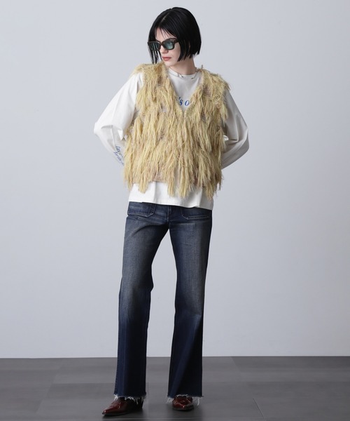 ROSE BUD（ローズバッド）の「ジャカードフリンジベスト（ベスト・レディース・ベージュ/イエロー・ONE SIZE）」の8枚目の写真