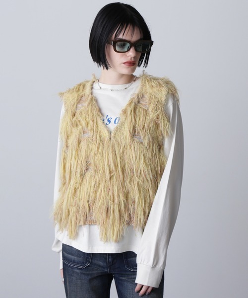 ROSE BUD（ローズバッド）の「ジャカードフリンジベスト（ベスト・レディース・ベージュ/イエロー・ONE SIZE）」の11枚目の写真